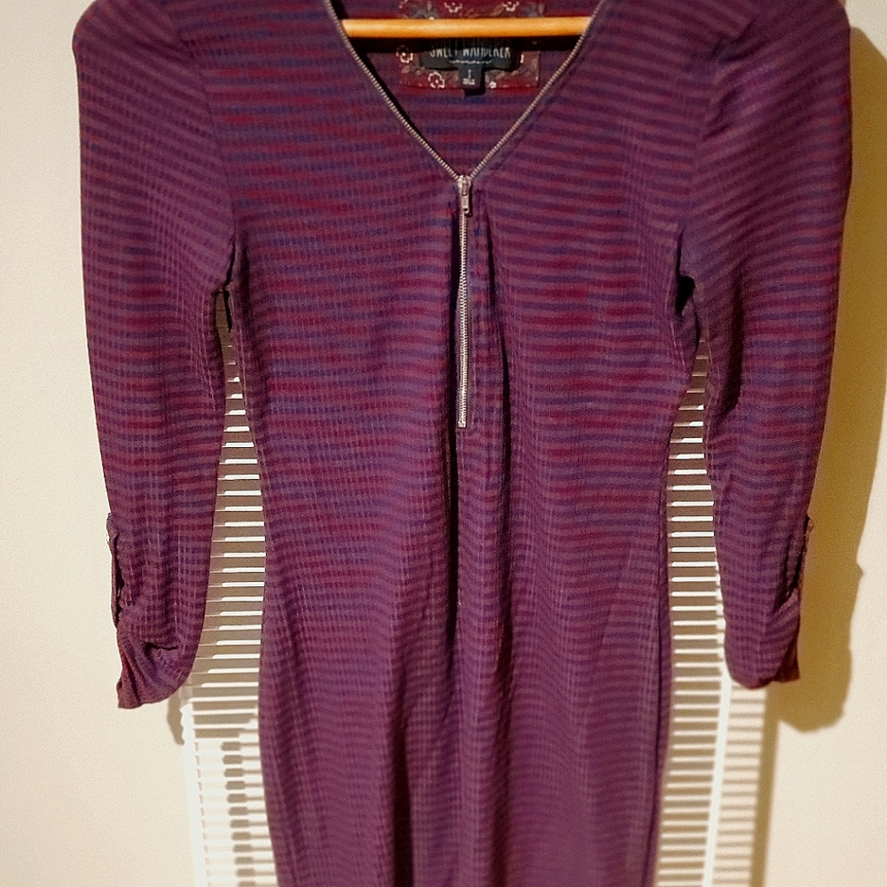 Sweet Wanderer Gold Zip Striped Dress, Size Small US